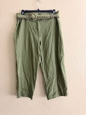 High-Rise Cropped Ankle Pants with Belt - Olive
